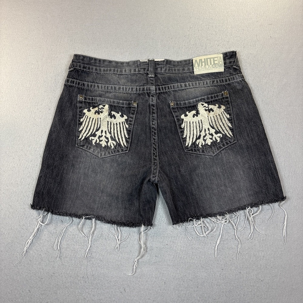 White Tag Men's Denim Shorts Size 40 Embroidered Eagle Pockets Grunge Skater Y2K